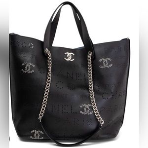 Chanel 2019 Eyelet shopping tote with silver hardware excellent used condition